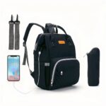Sac à couche avec port USB et sac isotherme - Noir - Couche Sac à langer