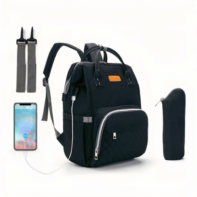 Sac à couche avec port USB et sac isotherme - Noir - Couche Sac à langer