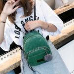 Sac à dos femme petit format velours côtelé - Vert - Sac à dos scolaire Sac à main