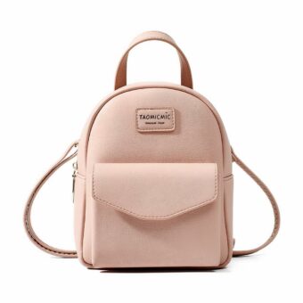 Sac à dos femme petit format similicuir vegan rose avec un fond blanc