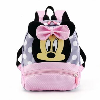 Sac à dos enfant à pois Minnie rose avec un fond blanc