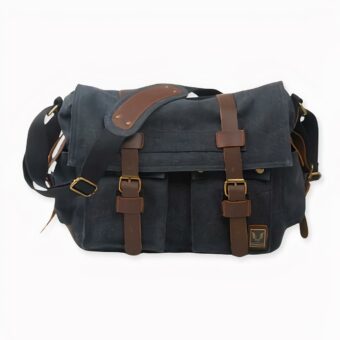 Cartable homme en toile et cuir - Bleu foncé - sac de messager Sac