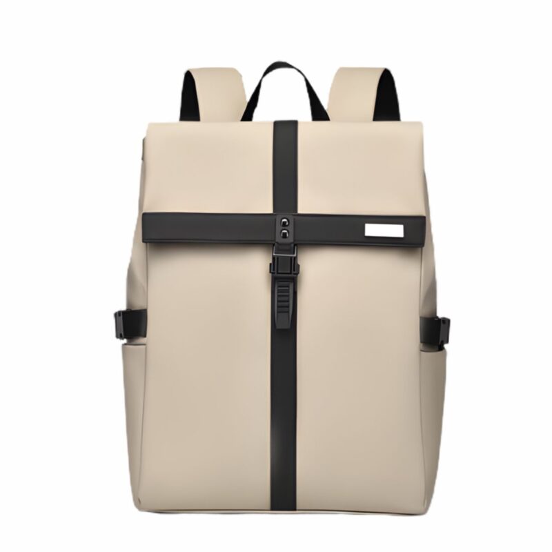 Sac à dos épuré et élégant blanc sur fond gris très clair