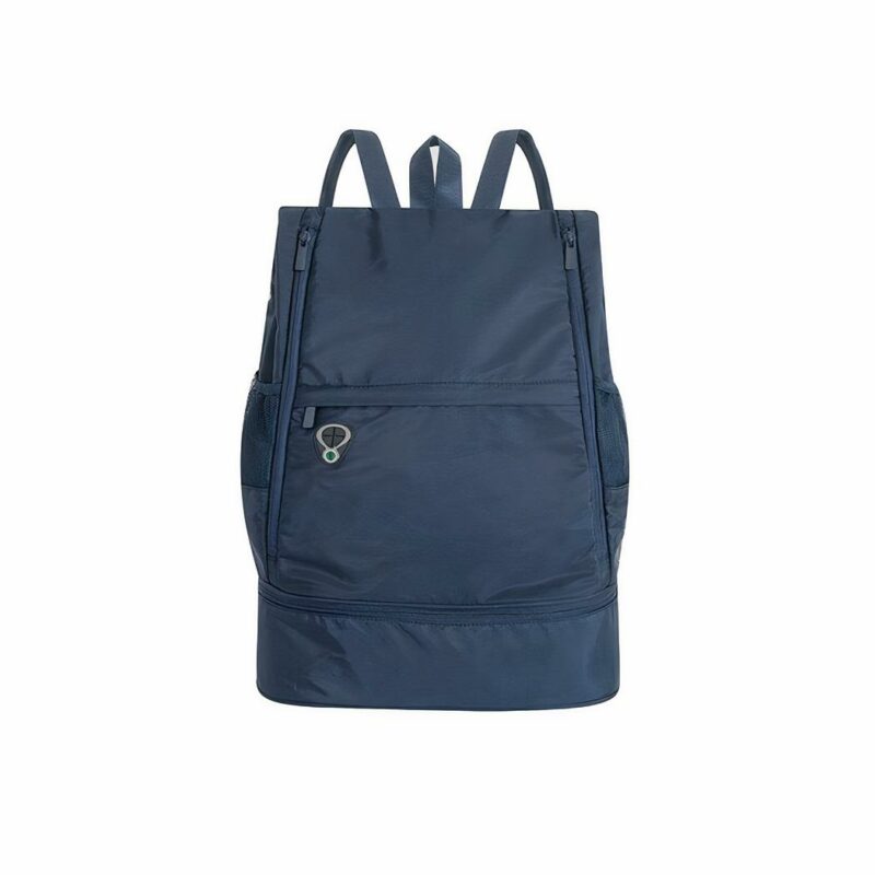 Sac à dos femme sport yoga bleu avec un fond blanc