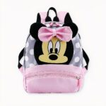 Sac à dos enfant à pois Minnie noir et rouge avec un fond blanc