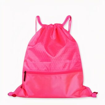 Sac à dos souple à cordons rose avec un fond blanc et rose