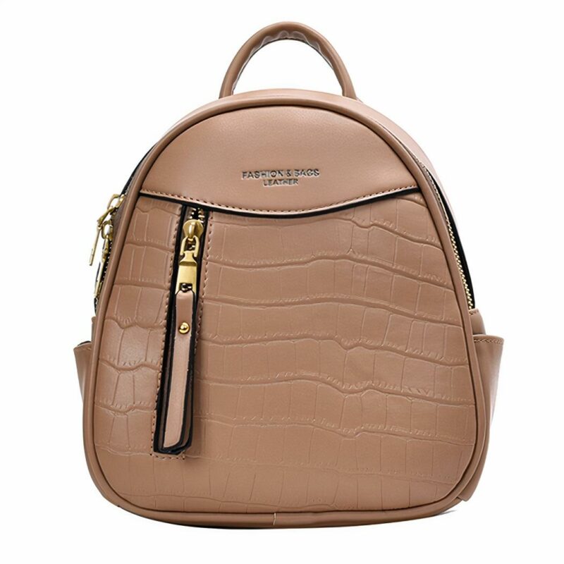 Sac à dos femme petit format embossé crocodile - Marron - Sac à main Cuir