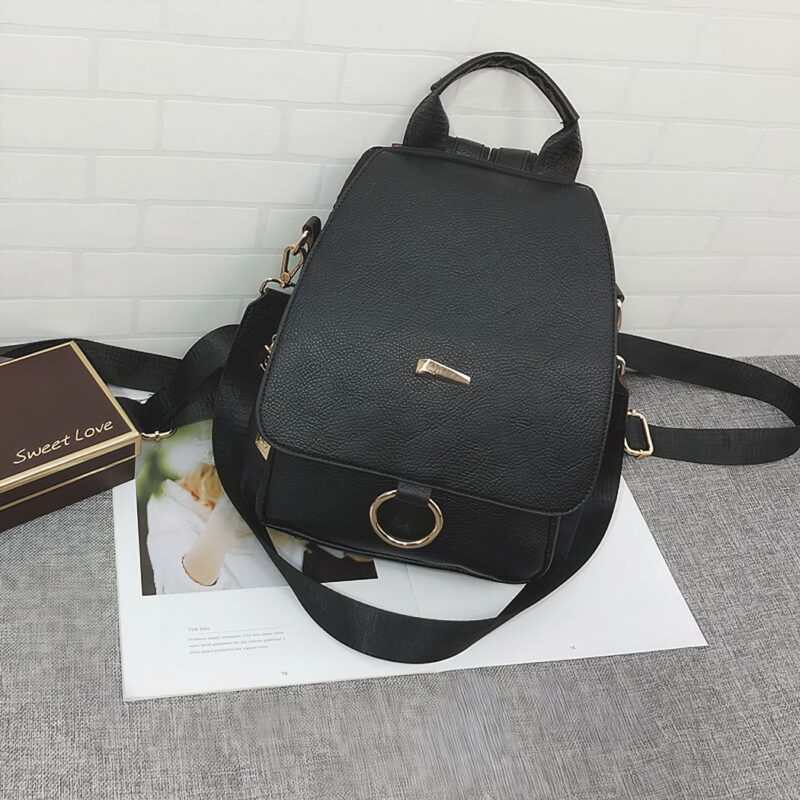 Sac à dos en similicuir vintage - Noir - Sac à main Cuir