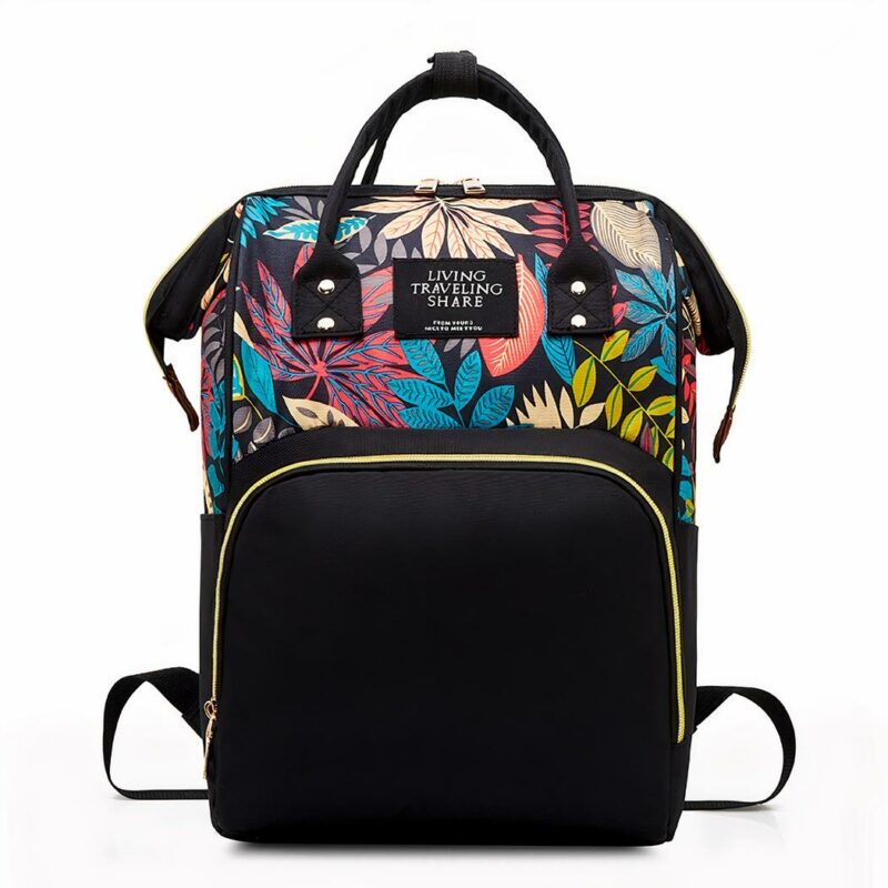 Sac à dos bébé motif floral - Noir - Couche Sac à langer