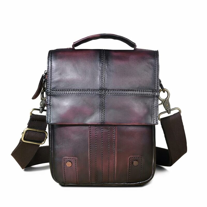 Sac à dos bandoulière en cuir - Rouge - sac de messager Cuir