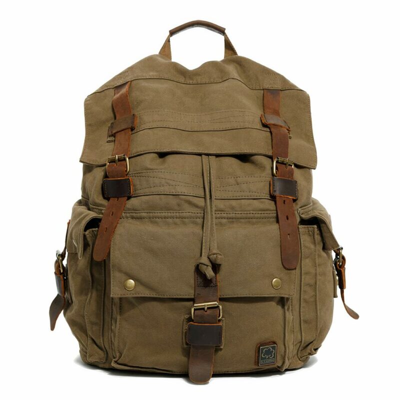 Sac à dos vintage en toile - Vert militaire - Sac à dos de randonnée Sac à dos