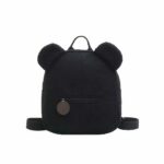 Sac à dos d'école en molleton pour enfant - Noir - Sac à dos ours en peluche