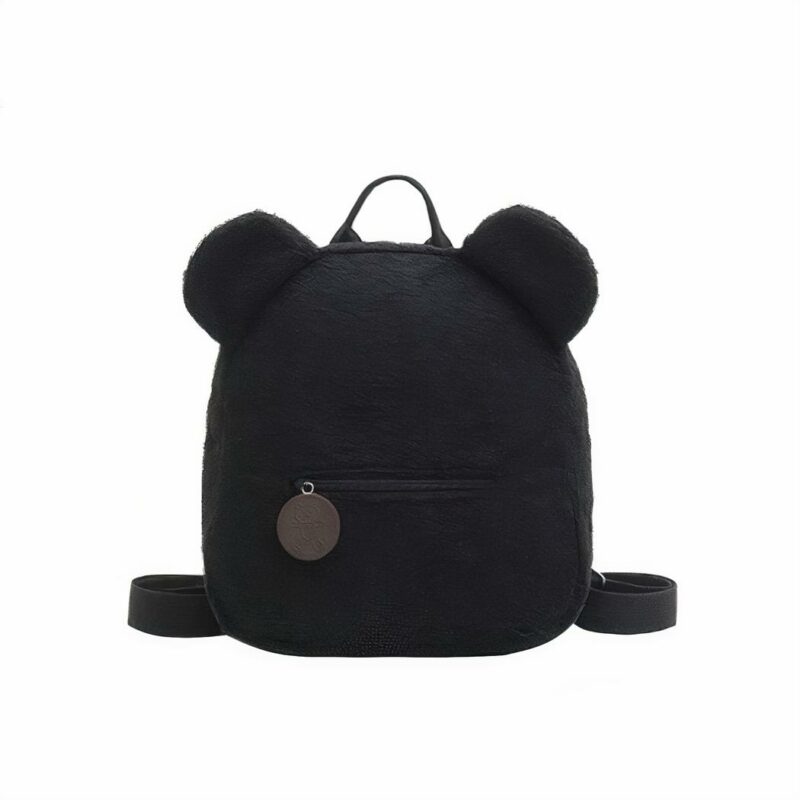 Sac à dos d'école en molleton pour enfant - Noir - Sac à dos ours en peluche