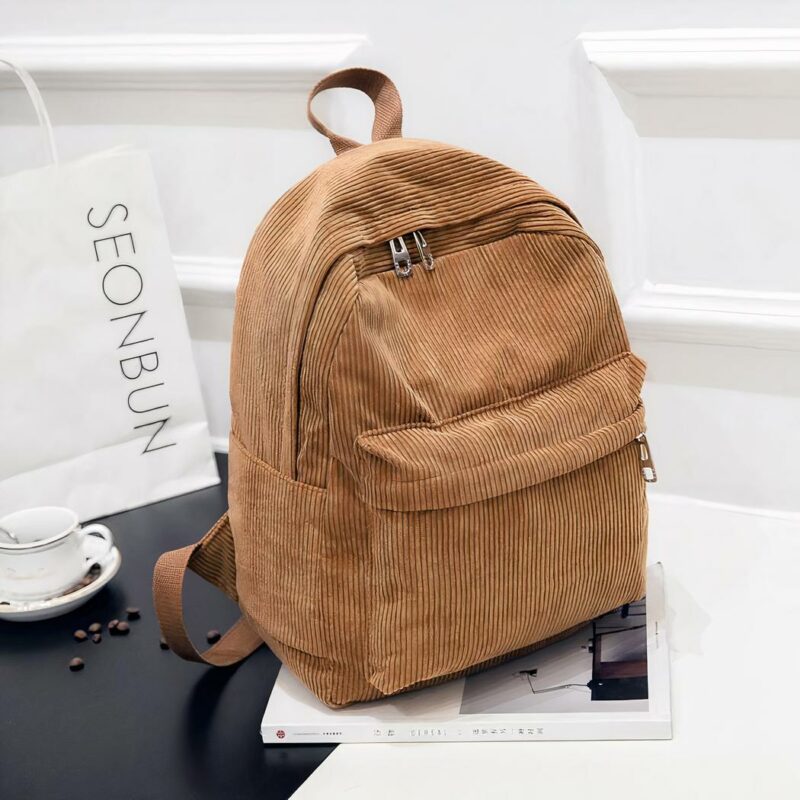 Sac à dos femme en velours côtelé - Kaki - Sac à dos Sac à dos scolaire