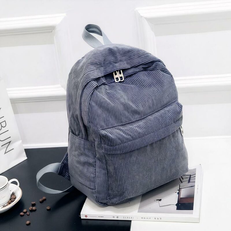 Sac à dos femme en velours côtelé - Gris - Sac à dos scolaire Sac à dos