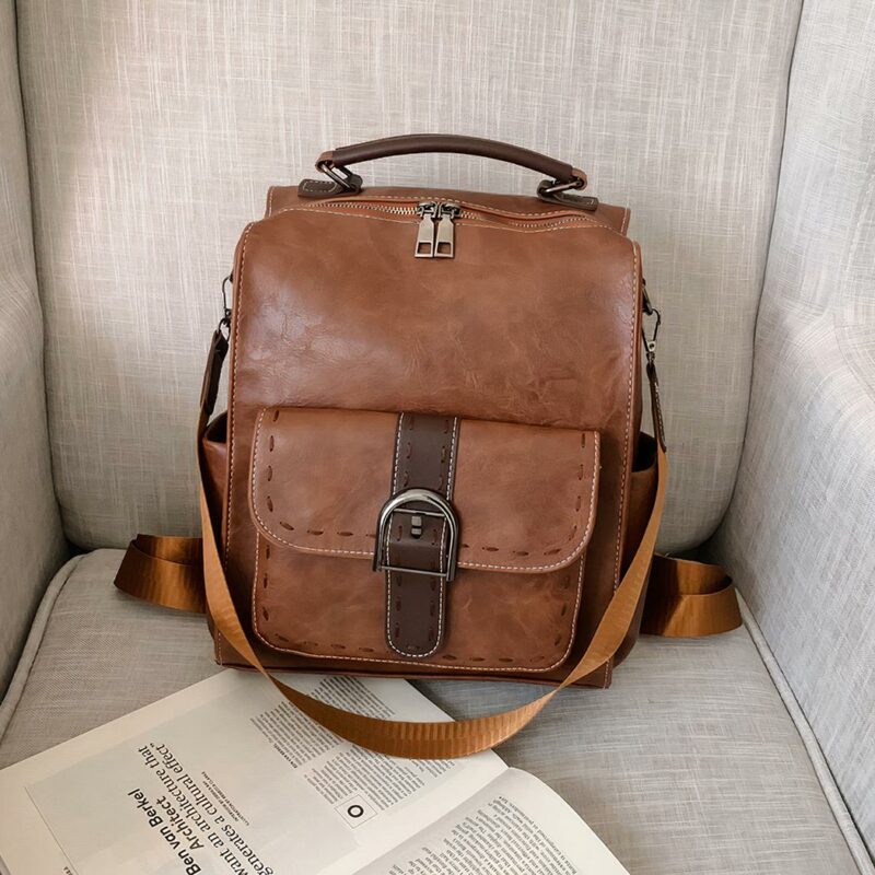 Petit sac à dos vintage en simili cuir - Camel - Sac à main Cuir