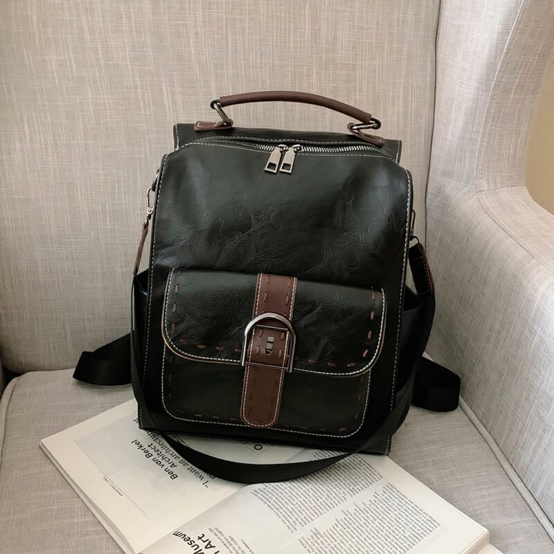 Petit sac à dos vintage en simili cuir - Noir - Sac à main Cuir