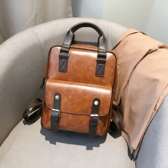 Sac à dos cartable pour femme vintage - Camel - Sac à dos Sac à dos scolaire