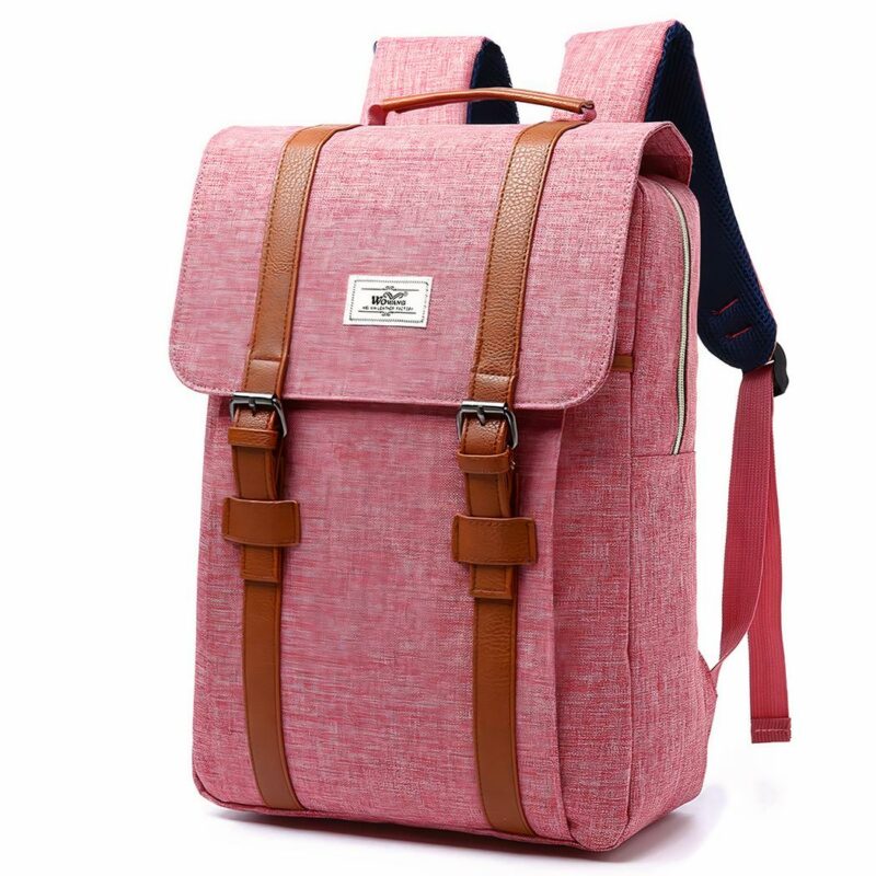 Sac vintage en toile - Rose - Sac à dos pour ordinateur portable Sac à dos scolaire