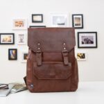 Cartable vintage en cuir synthétique - Marron - Cuir Sac à dos