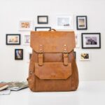 Cartable vintage en cuir synthétique - Camel - Cuir Sac à dos