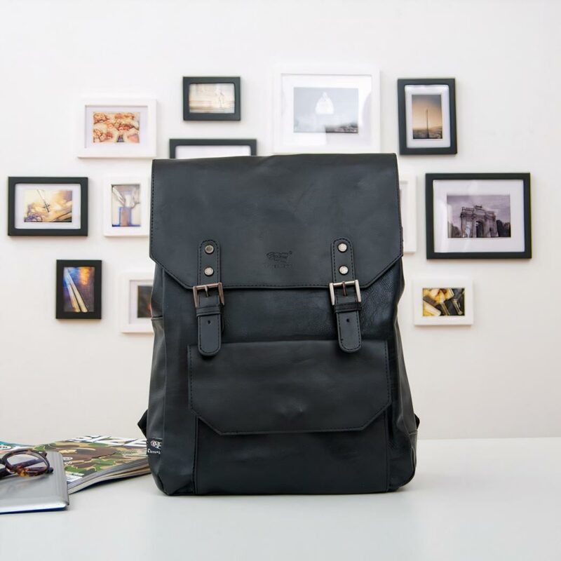 Cartable vintage en cuir synthétique - Noir - Sac à dos Sac à dos scolaire