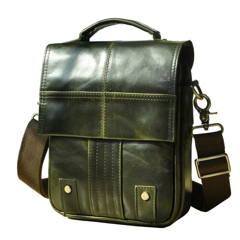Sac à dos bandoulière en cuir - Vert - sac de messager Cuir