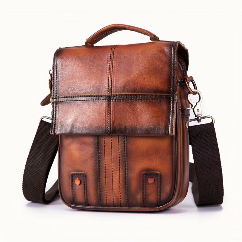 Sac à dos bandoulière en cuir - Camel - sac de messager Cuir