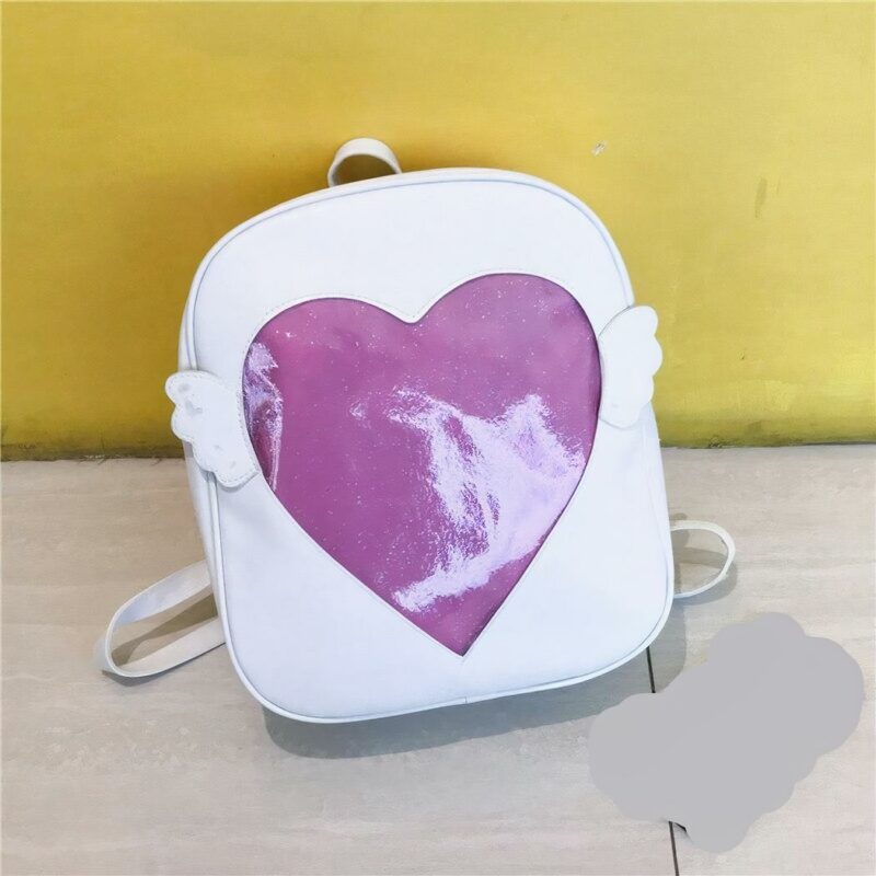Sac à dos fille à rabat motif cœur - Blanc - Ita-sac Sac