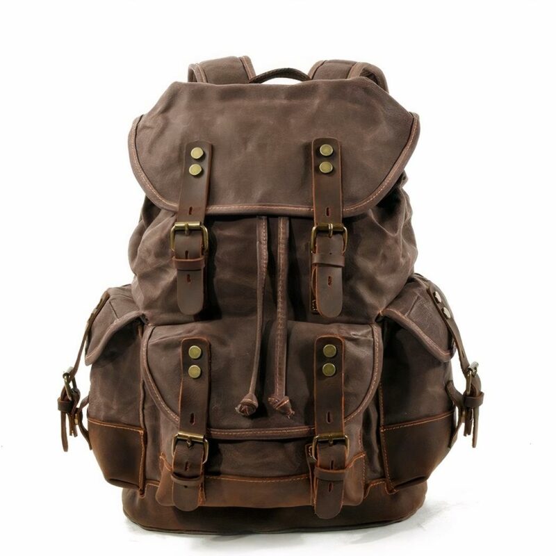 Sac à dos à sacoche vintage - Marron - Sac à dos Cuir