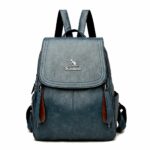 Sac à dos en cuir véritable pour femme - Bleu - Sac à dos en cuir pour femmes Sac à dos