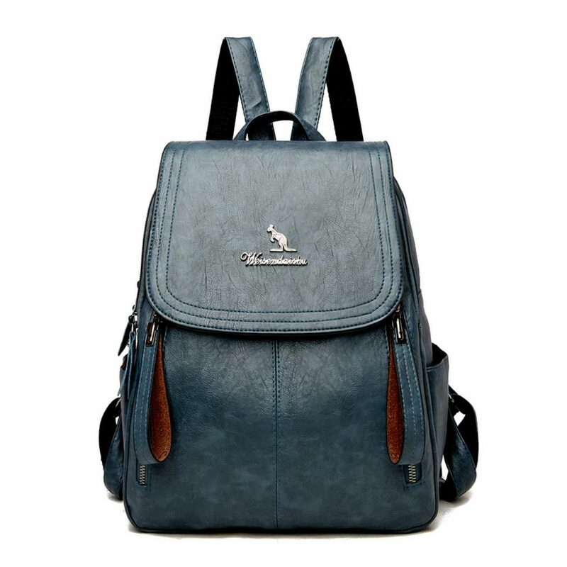 Sac à dos en cuir véritable pour femme - Bleu - Sac à dos en cuir pour femmes Sac à dos