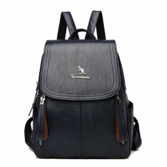 Sac à dos en cuir véritable pour femme - Bleu foncé - Sac à dos scolaire Sac