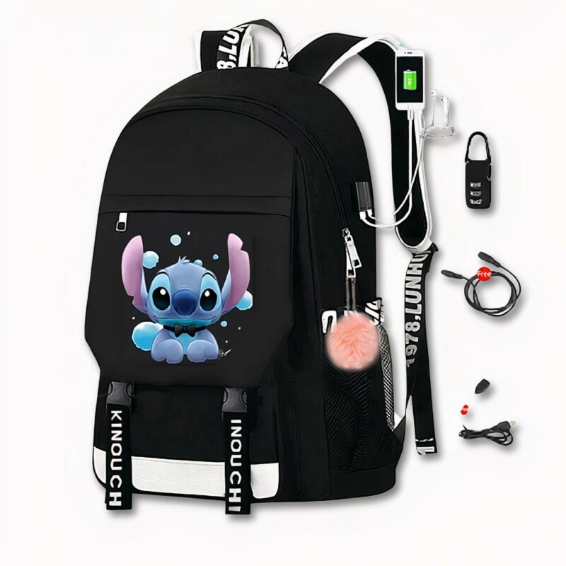 Sac à dos Stitch avec chargeur USB - Blanc - Sac à dos scolaire T-shirt