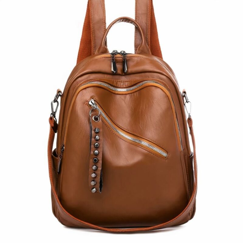 Sac à dos cuir femme couleur unie - Marron - Sac à main Cuir