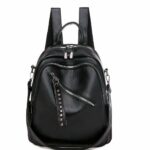 Sac à dos cuir femme couleur unie - Noir - Sac à main Cuir