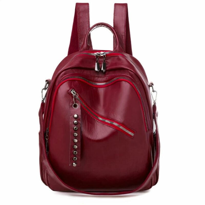 Sac à dos cuir femme couleur unie - Rouge - Sac à main Cuir
