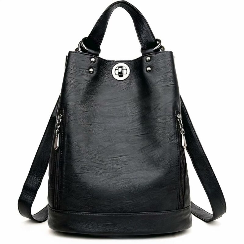 Sac à dos cuir femme style épuré - Noir - Sac à dos scolaire Sac à dos