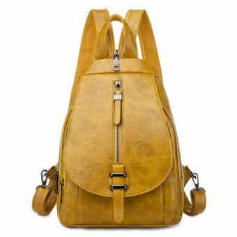 Sac à dos été en cuir PU pour femme - Jaune - Cuir Sac à dos