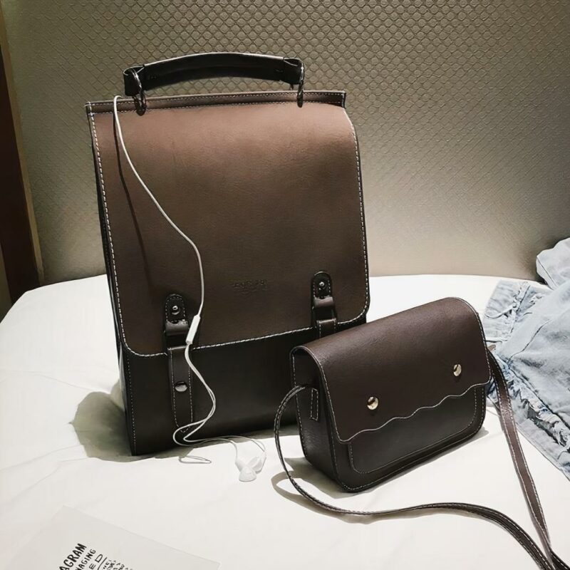 Ensemble 2 pièces sac à dos femme en cuir PU - Sac à main Sac à dos