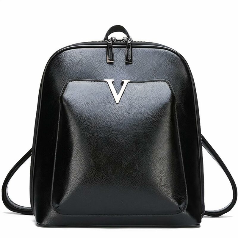 Petit sac à dos vintage V noir avec un fond blanc