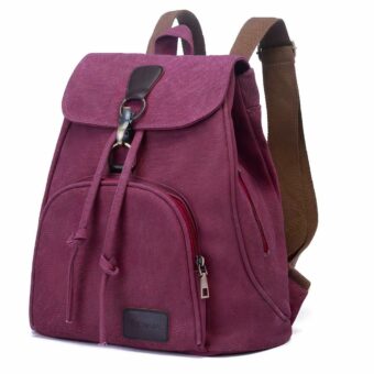 Sac à dos style vintage en toile violet avec un fond blanc