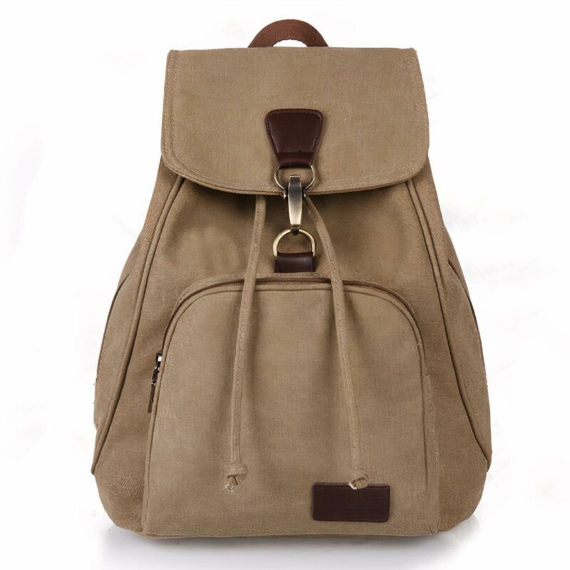Sac à dos style vintage en toile marron avec un fond blanc