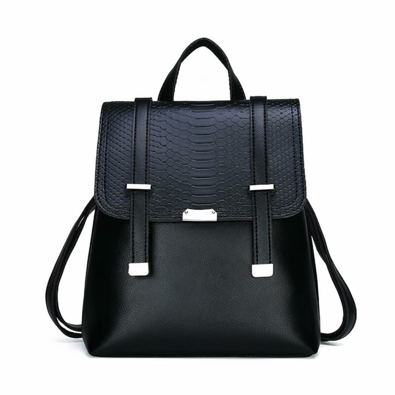 Sac à dos vintage écaillé noir avec un fond blanc