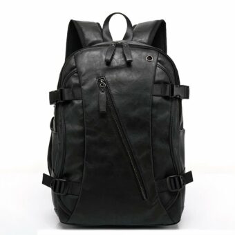 Sac à dos vintage en simili cuir pour homme noir avec un fond blanc