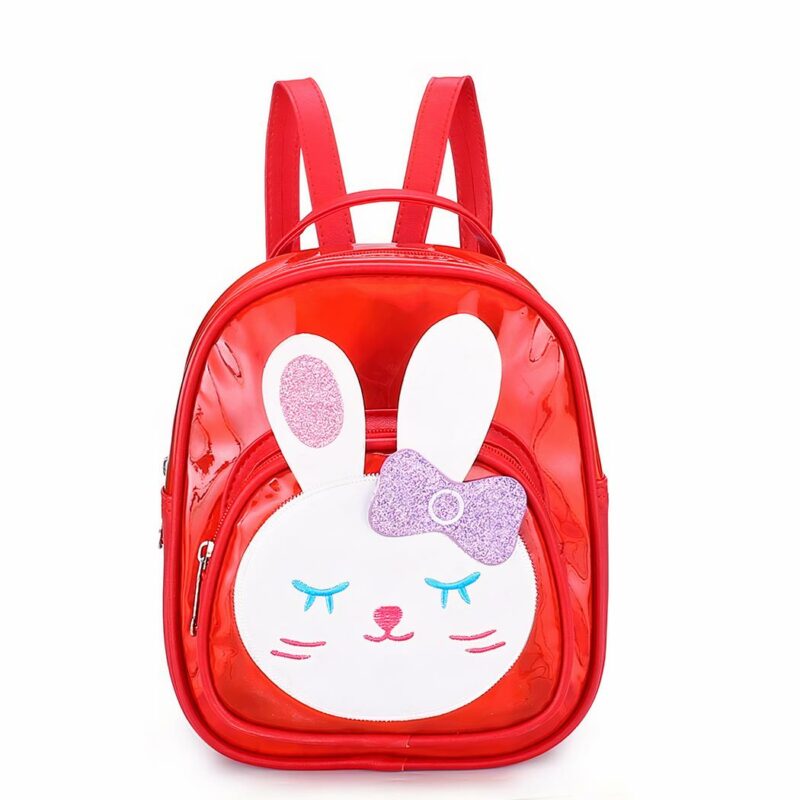Sac à dos imitation cuir fille réfléchissant motif lapin rouge avec un fond blanc