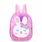 Sac à dos imitation cuir fille réfléchissant motif lapin rose avec un fond blanc