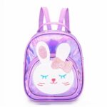 Sac à dos imitation cuir fille réfléchissant motif lapin violet avec un fond blanc