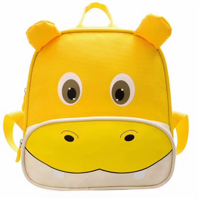 Sac à dos hippopotame pour enfant jaune avec un fond blanc