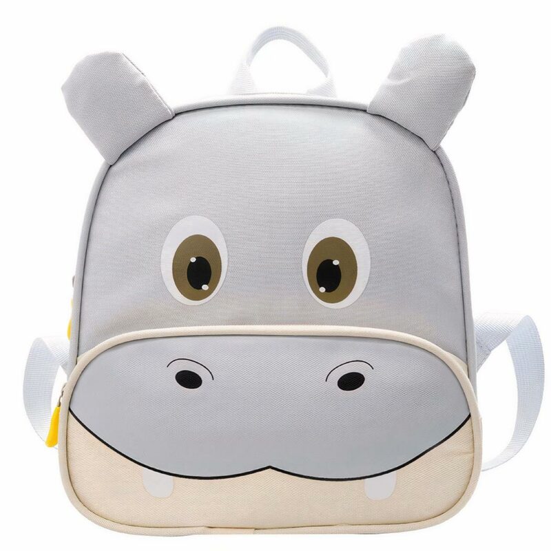 Sac à dos hippopotame pour enfant gris avec un fond blanc